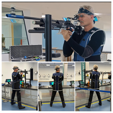 Olaf mit seinem Luftgewehr im Auflageanschlag